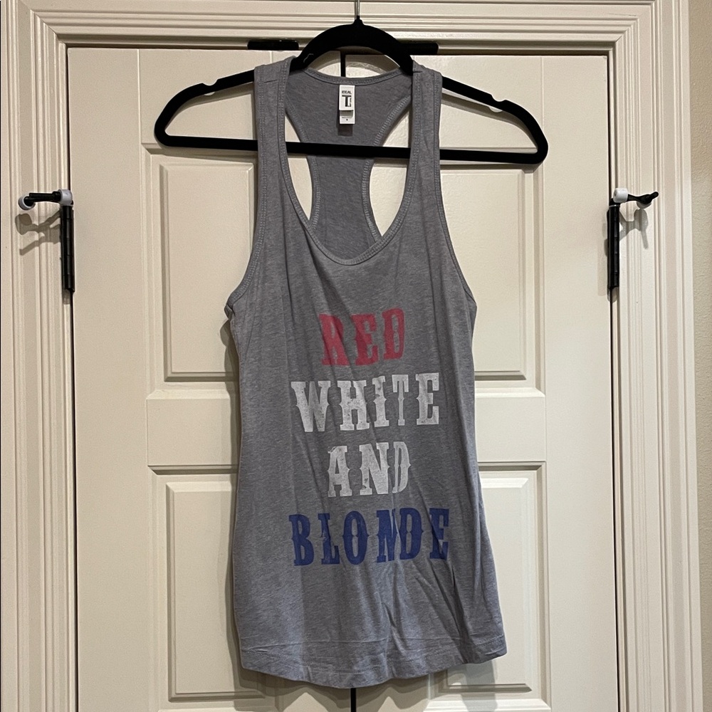 Gray Tank Top with Red, White, and Blue Print